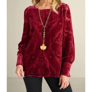 Soft Surroundings Vanetta Velvet Top Rhubarb Red XL Classic Chic Feminine
